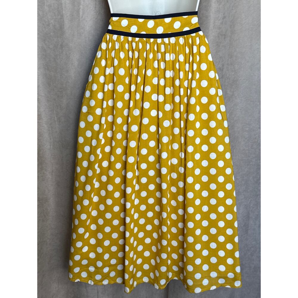 Tulip B Unique Vintage Yellow White Dots Retro A-line Swing Midi Skirt S NWT - Picture 4 of 8
